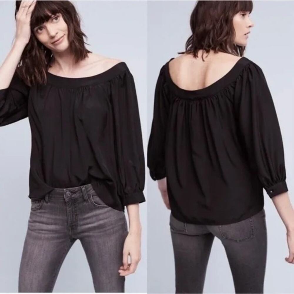 NWT MAEVE ANTHROPOLOGIE Black Off Shoulder Peasant Blouse Size S Flowy Top